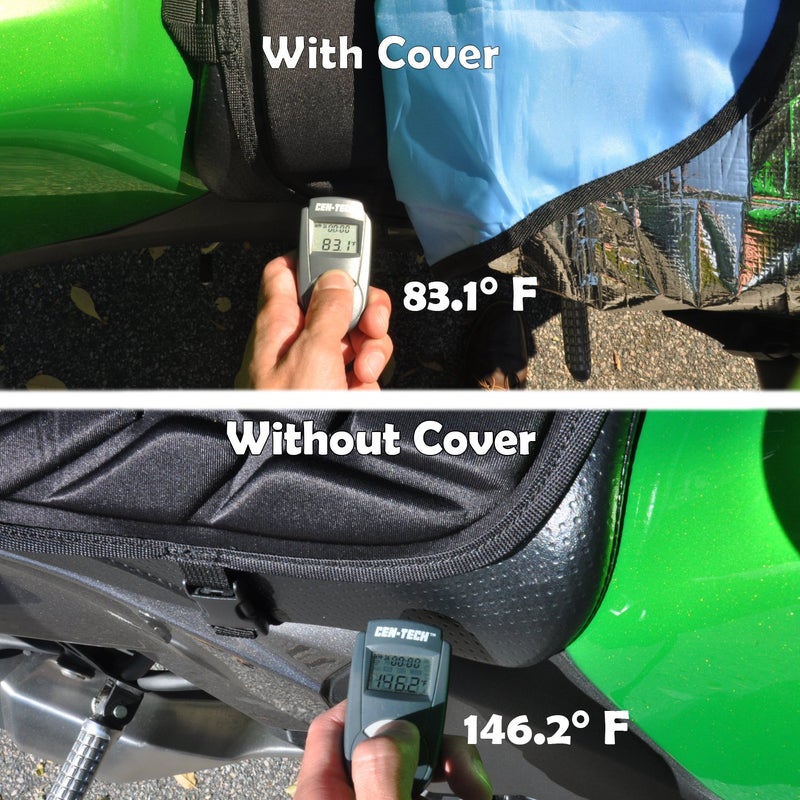 Metier Life Sun Reflective Motorcycle Seat Cover Waterproof and Light Resistant Protection | Heat Resistant Shield for a Cooler Motorbike Seat | Compact with Nylon Drawstring Bag - Image 5